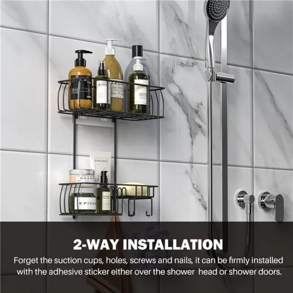 Shower Caddy Hanging, Anti-Swing Over Head Shower Caddy Rustproof with hooks